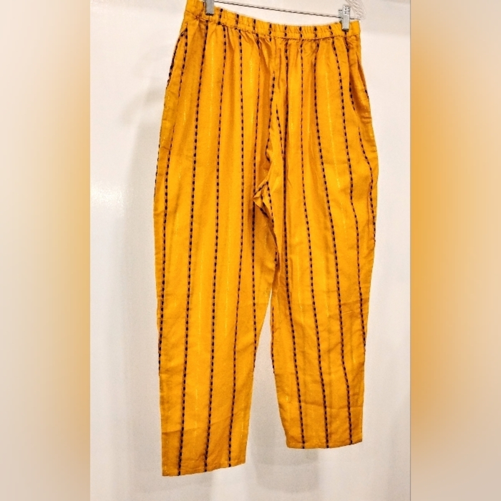 Mustard Yellow Striped High-Waist Women's Pants